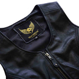 Leatherick Classic Seven Line Black Leather Vest