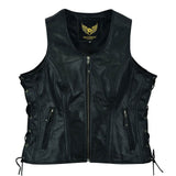 Seven Line Black Leather Vest - Front