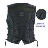 Leatherick Black Classic Biker Leather Vest - Back