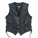 Leatherick Black Classic Biker Leather Vest