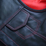 Biker leather vest with red double stitch