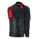 Leatherick SOA Biker vest with Red Liner