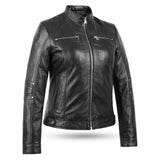 Ladies Blair Black Cafe Racer Biker Jacket
