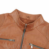 Ladies Blair Tan Cafe Racer Biker Jacket