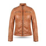 Ladies Blair Tan Cafe Racer Biker Jacket