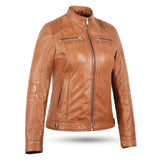 Ladies Blair Tan Cafe Racer Biker Jacket