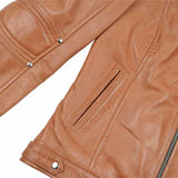 Ladies Blair Tan Cafe Racer Biker Jacket