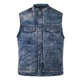 Faded Denim Style Biker Vest - Front