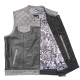 Leatherick Black and Gray Diamond Stitch Biker Vest