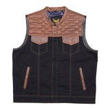 Leatherick Cognac Stitching Black Denim Vest