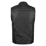 Back view of SOA Pre Black Diamond Leather Waistcoat with black diamond embroidery on the back yoke.