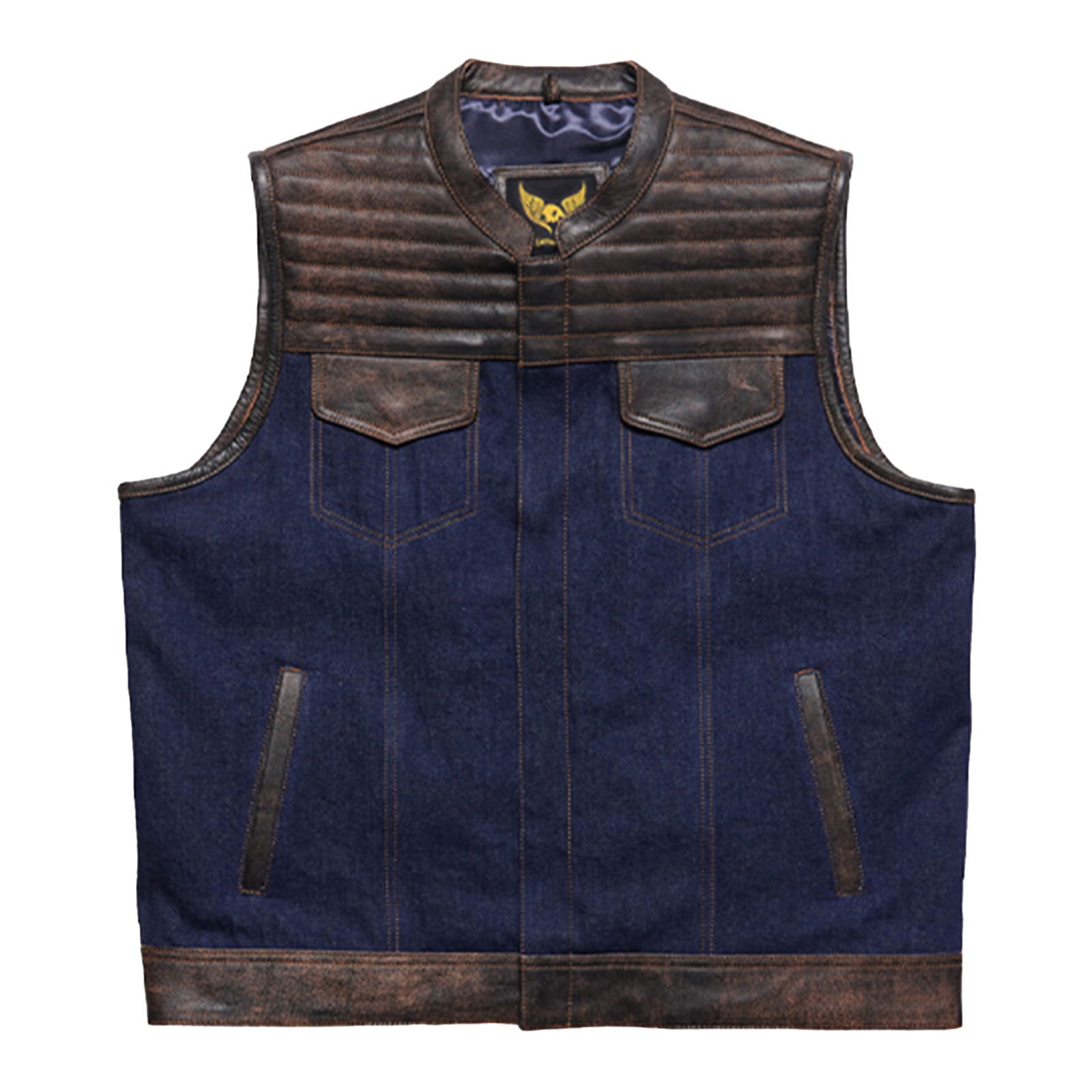 Leatherick Tuck n Roll Denim Biker Vest - Main Image