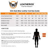 Leatherick Cowhide Club style Leather Vest size chart
