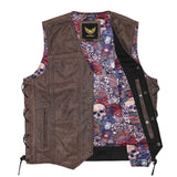Leatherick Classic Brown Leather Vest With Side Laces