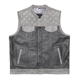 Leatherick Black and Gray Diamond Stitch Biker Vest