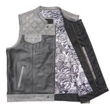 Front Photo of Leatherick Black and Gray Diamond Stitch Biker Vest