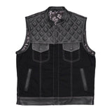 Leatherick Denim Diamond Stitch Collared Vest