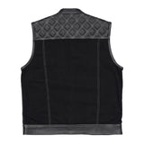 Back of Leatherick Denim Diamond Stitch Collared Vest