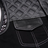 Front Pocket of Leatherick Denim Diamond Stitch Collared Vest