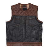 Leatherick Brown Diamond Stitch Biker Vest