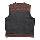 Back of Leatherick Brown Diamond Stitch Biker Vest
