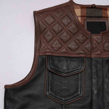 Leatherick Brown Diamond Stitch Biker Vest