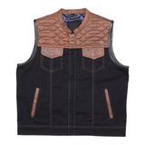 Leatherick Cognac Stitching Black Denim Vest
