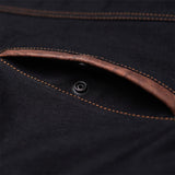 Pocket of  Custom Cognac Stitching Black Denim Vest