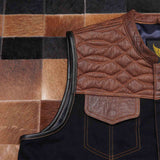 Leatherick Cognac Stitching Black Denim Vest