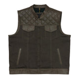 Leatherick Collared Diamond Stitch Leather Vest