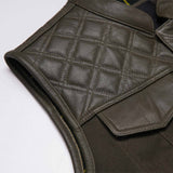 Leatherick Collared Diamond Stitch Leather Vest