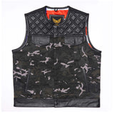 Leatherick Men's Diamond Stitch Camouflage Biker Vest