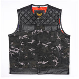 Leatherick Men's Diamond Stitch Camouflage Biker Vest