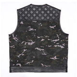 Leatherick Men's Diamond Stitch Camouflage Biker Vest