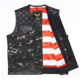 Leatherick Men's Diamond Stitch Camouflage Biker Vest