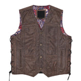 Leatherick Classic Custom  Brown Leather Vest With Side Laces
