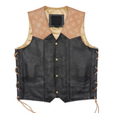 Front of Leatherick Classic Diamond Stitch Biker Vest with Side Laces