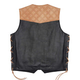 Leatherick Classic Diamond Stitch Biker Vest with Side Laces