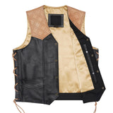 Leatherick Classic Diamond Stitch Biker Vest with Side Laces