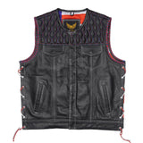 Leatherick Diamond Stitch Collarless Biker Vest