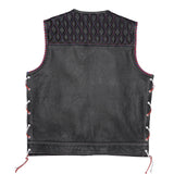 Back of Leatherick Diamond Stitch Collarless Biker Vest