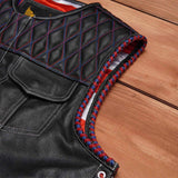 Leatherick Diamond Stitch Collarless Biker Vest